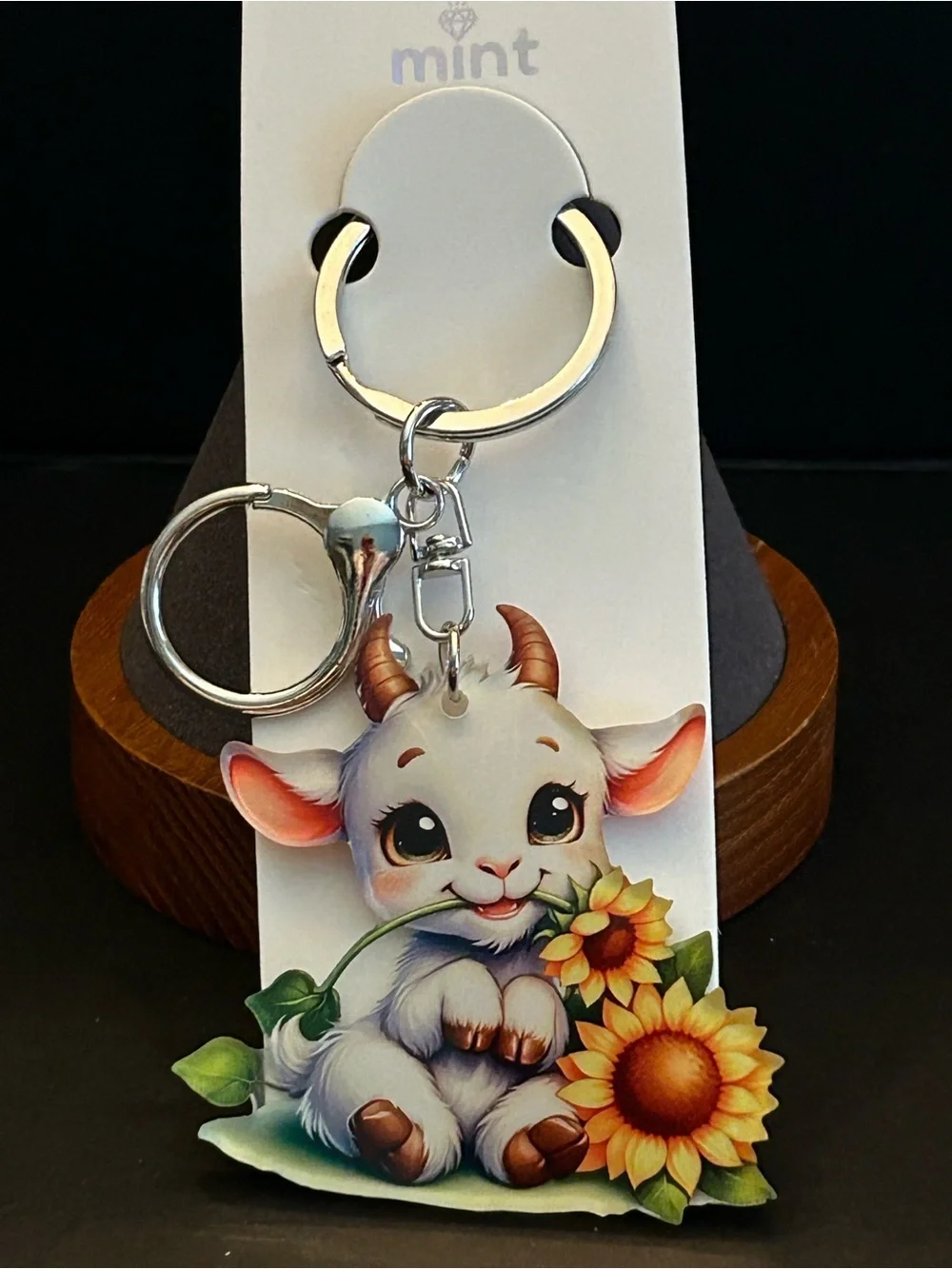 Cute Calf Little Baby Highland Cow w/ Sunflowers 🌻 Acrylic Bag Charm Keychain